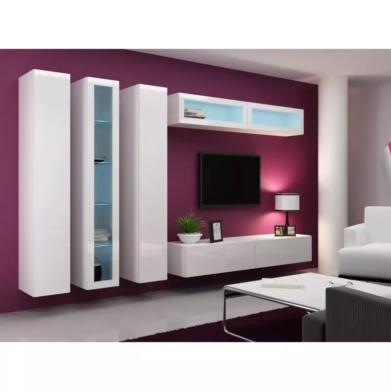 Vitriinkapp Cama Meble VIGO 180 seinale paigaldatav klaasvitriin 1800×400×300 mm valge/valge läige