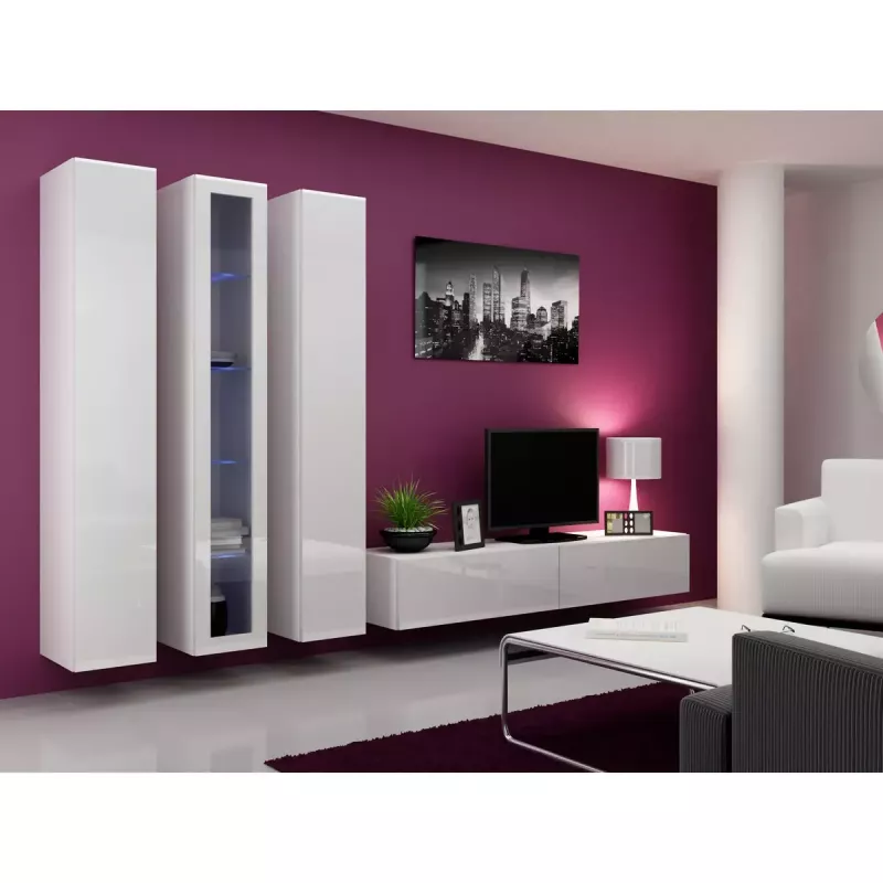 Vitriinkapp Cama Meble VIGO 180 seinale paigaldatav klaasvitriin 1800×400×300 mm valge/valge läige