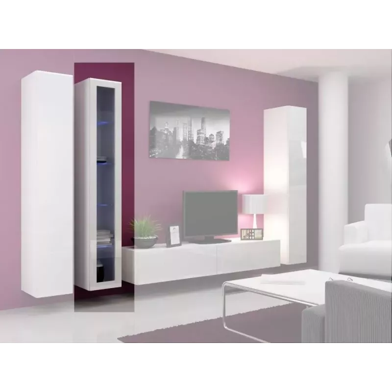 Vitriinkapp Cama Meble VIGO 180 seinale paigaldatav klaasvitriin 1800×400×300 mm valge/valge läige