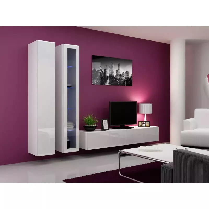 Vitriinkapp Cama Meble VIGO 180 seinale paigaldatav klaasvitriin 1800×400×300 mm valge/valge läige