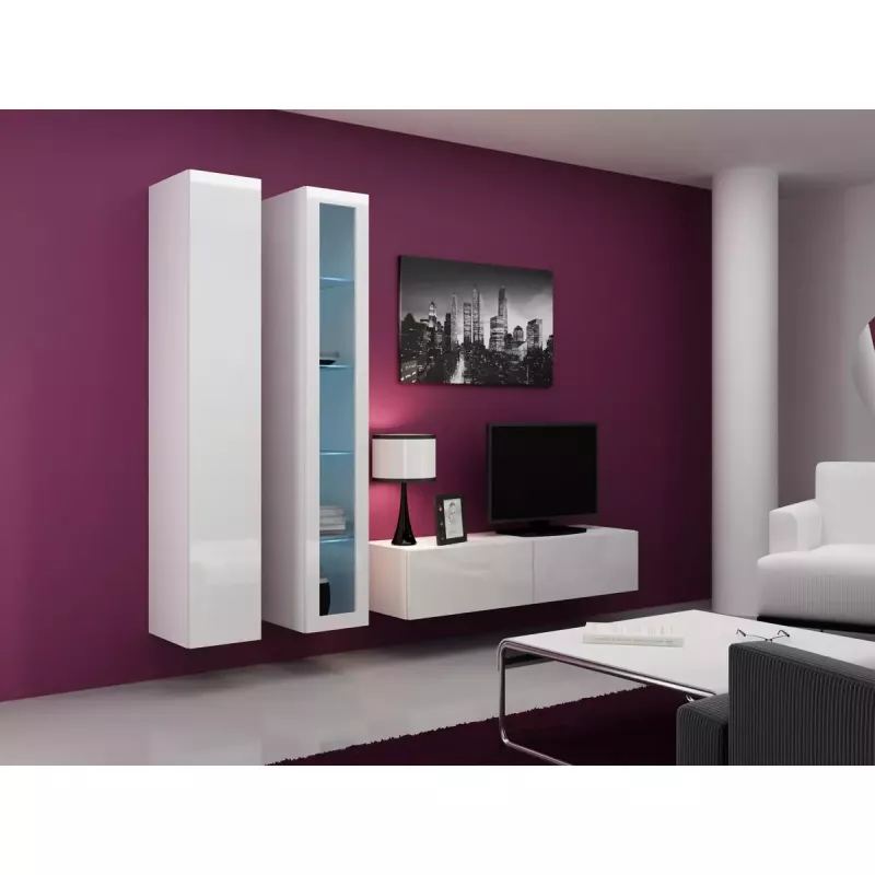 Vitriinkapp Cama Meble VIGO 180 seinale paigaldatav klaasvitriin 1800×400×300 mm valge/valge läige