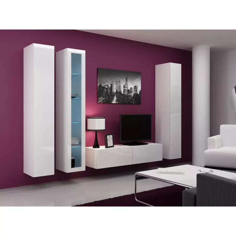 Vitriinkapp Cama Meble VIGO 180 seinale paigaldatav klaasvitriin 1800×400×300 mm valge/valge läige