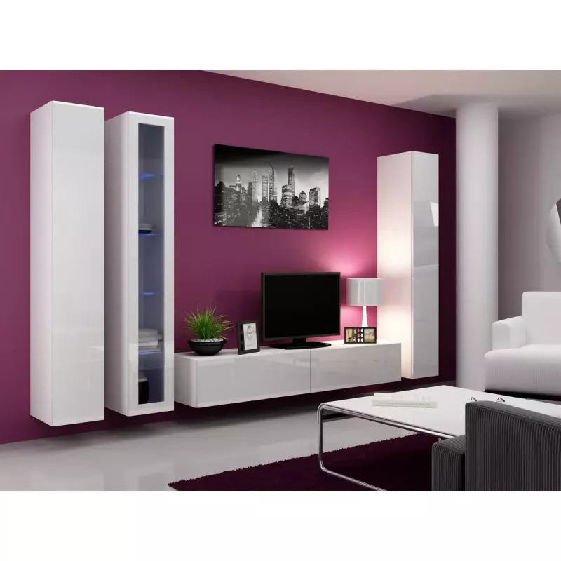 Vitriinkapp Cama Meble VIGO 180 seinale paigaldatav klaasvitriin 1800×400×300 mm valge/valge läige