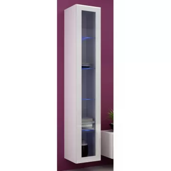Vitriinkapp Cama Meble VIGO 180 seinale paigaldatav klaasvitriin 1800×400×300 mm valge/valge läige