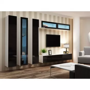Vitriinkapp cama meble VIGO 180 seinale kinnitatav klaasvitriin 1800×400×300 mm valge/must läige
