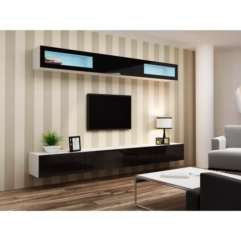 Vitriinkapp cama meble VIGO 90 — seinale paigaldatav klaaskapp 90×350×320 mm valge/must läige