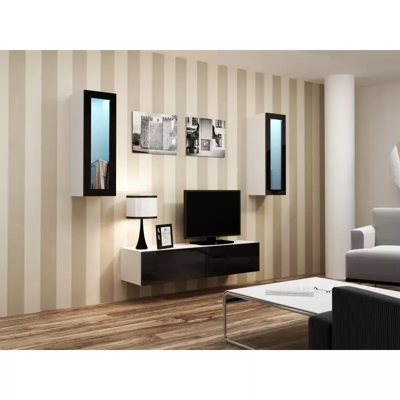 Vitriinkapp cama meble VIGO 90 — seinale paigaldatav klaaskapp 90×350×320 mm valge/must läige