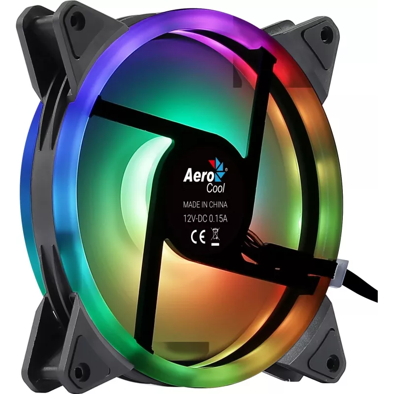Aerocool DUO14 PC ventilaator 14cm ARGB LED kahekordne rõngas vibratsioonivastane 6 kontaktiga must