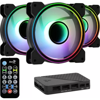 Aerocool MIRAGE12PRO Komplekt 3x Ventilaator PC 12cm ARGB 6 Pin Hub Vaikne Must