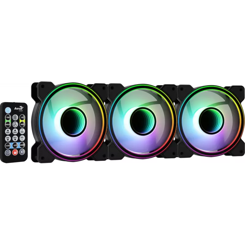 Aerocool MIRAGE12PRO Komplekt 3x Ventilaator PC 12cm ARGB 6 Pin Hub Vaikne Must