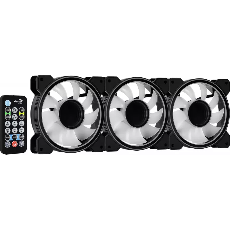 Aerocool MIRAGE12PRO Komplekt 3x Ventilaator PC 12cm ARGB 6 Pin Hub Vaikne Must