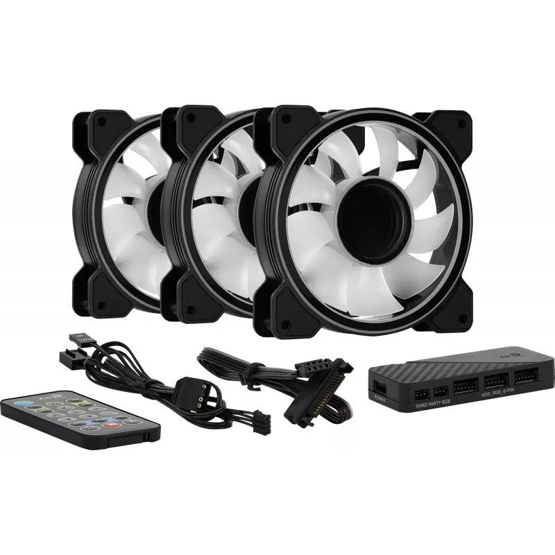 Aerocool MIRAGE12PRO Komplekt 3x Ventilaator PC 12cm ARGB 6 Pin Hub Vaikne Must