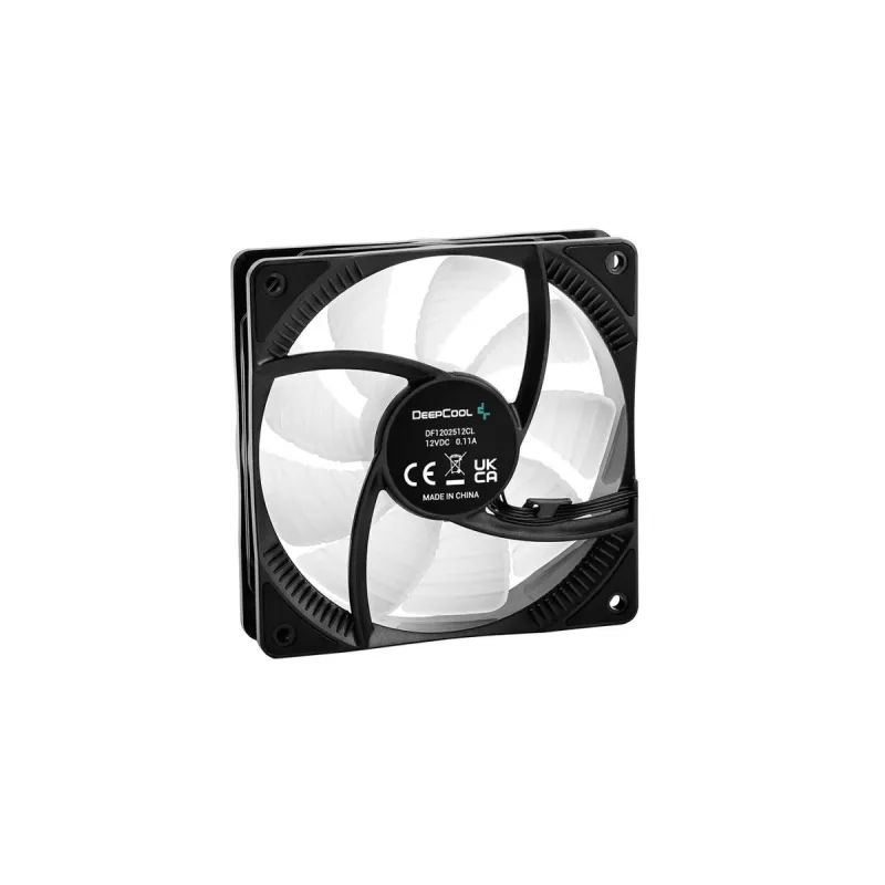 120 mm korpuse ventilaator DeepCool RF120 — valge/must, 120×25 mm, 4 kontaktiga PWM, RGB LED, hüdrodünaamiline laager