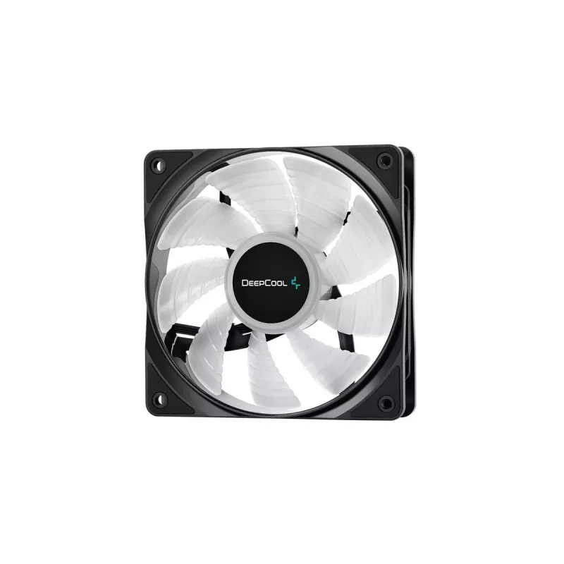 120 mm korpuse ventilaator DeepCool RF120 — valge/must, 120×25 mm, 4 kontaktiga PWM, RGB LED, hüdrodünaamiline laager