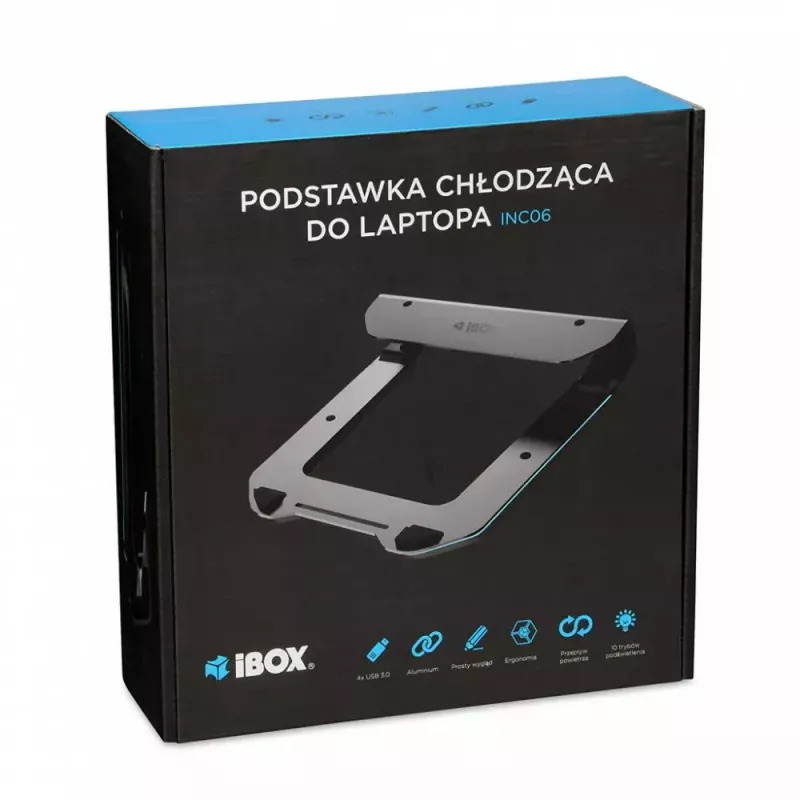Sülearvuti jahutusalus IBOX NC06 kuni 17,3-tollistele – alumiinium, reguleeritav kõrgus, 4 USB-porti, vaiksed ventilaatorid