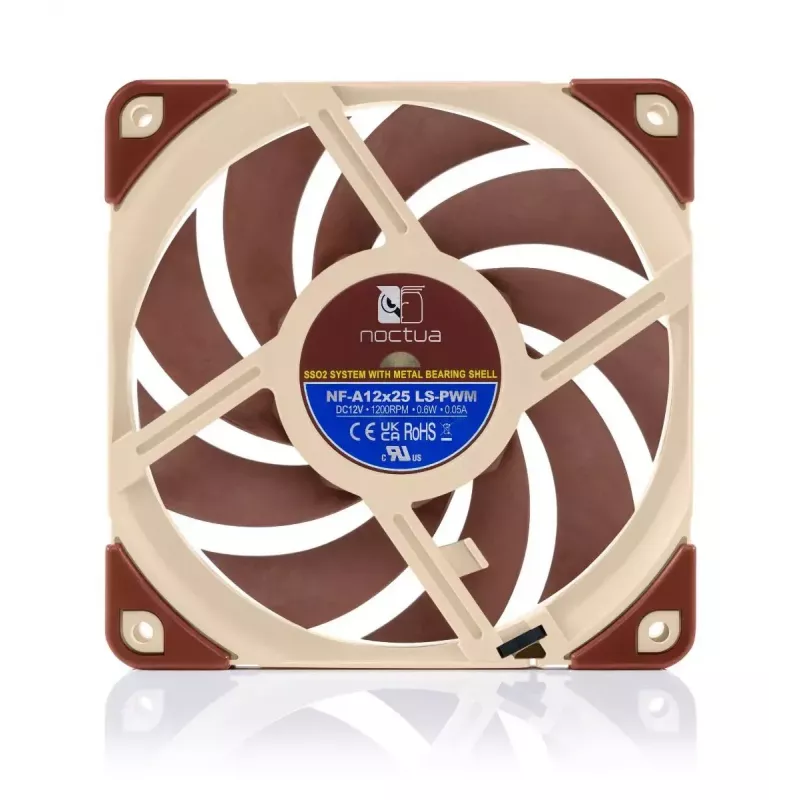 120 mm Noctua ventilaator NF-A12x25, 120×25 mm, 12 V 0,6 W, 4-kontaktiline PWM, 450–1200 RPM, 55,7 m³/h, SSO laager, 0,5 m kaabel