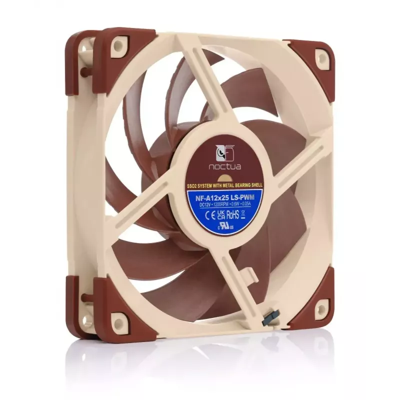 120 mm Noctua ventilaator NF-A12x25, 120×25 mm, 12 V 0,6 W, 4-kontaktiline PWM, 450–1200 RPM, 55,7 m³/h, SSO laager, 0,5 m kaabel