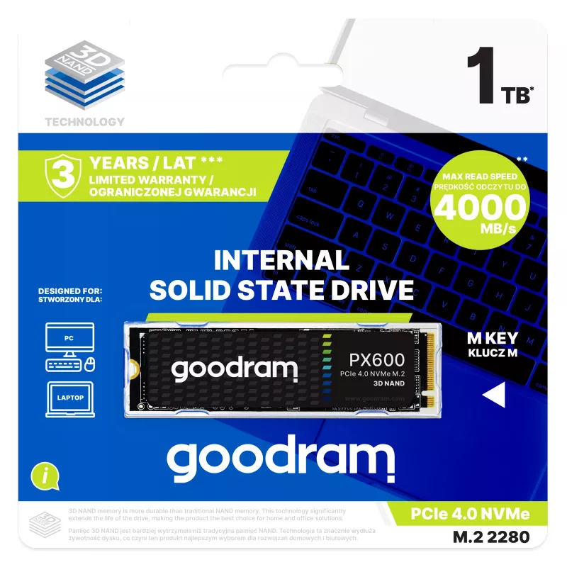 Goodram SSDPR-PX600-1K0-80 sisemine pooljuhtketas 1 TB M.2 PCI Express 4.0 NVMe 3D NAND