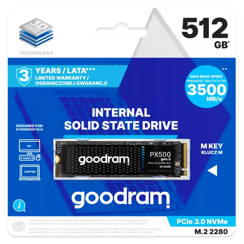 Goodram PX500 GEN.3 SSDPR-PX500-512-80-G3 sisemine pooljuhtketas 512 GB M.2 PCI Express 3.0 NVMe 3D NAND