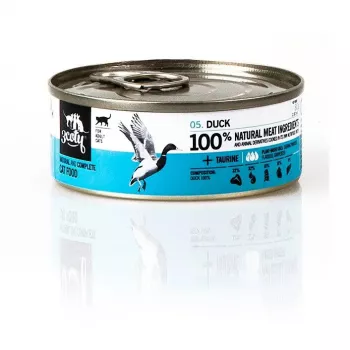 Märg kassitoit 3coty Duck 80 g — täielik pasteet täiskasvanud kassidele, valk 15%, rasv 10%, niiskus 72,8%