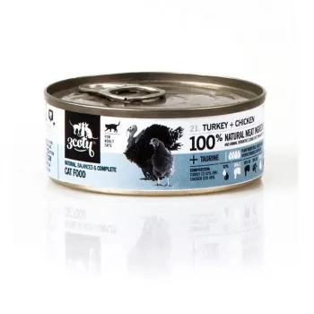 3coty märgtoit kassidele kalkuni ja kanaga 80 g kotike — täisväärtuslik sööt täiskasvanud kassidele, 19% valku, 64,7% niiskust