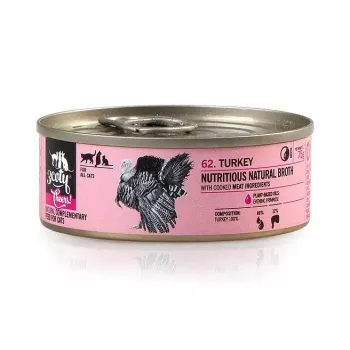 Märg kassitoit 3coty Turkey Cheers 75 g — täiskasvanud kassid, täiendsööt ühe portsjoni kotikeses, 80% niiskust, 6% valku