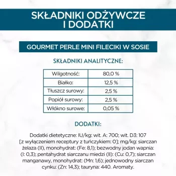 Märg kassitoit Purina Nestlé GOURMET Perle Mini fileed kastmes, kotikesed 60 x 85 g, täiskasvanud kassid, 80% niiskust