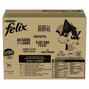 Märg kassitoit Purina Nestlé PURINA Felix Countryside Selection multipakendis 120×85 g kotikest, täiskasvanud kassidele, segamaitsed, gluteenivaba