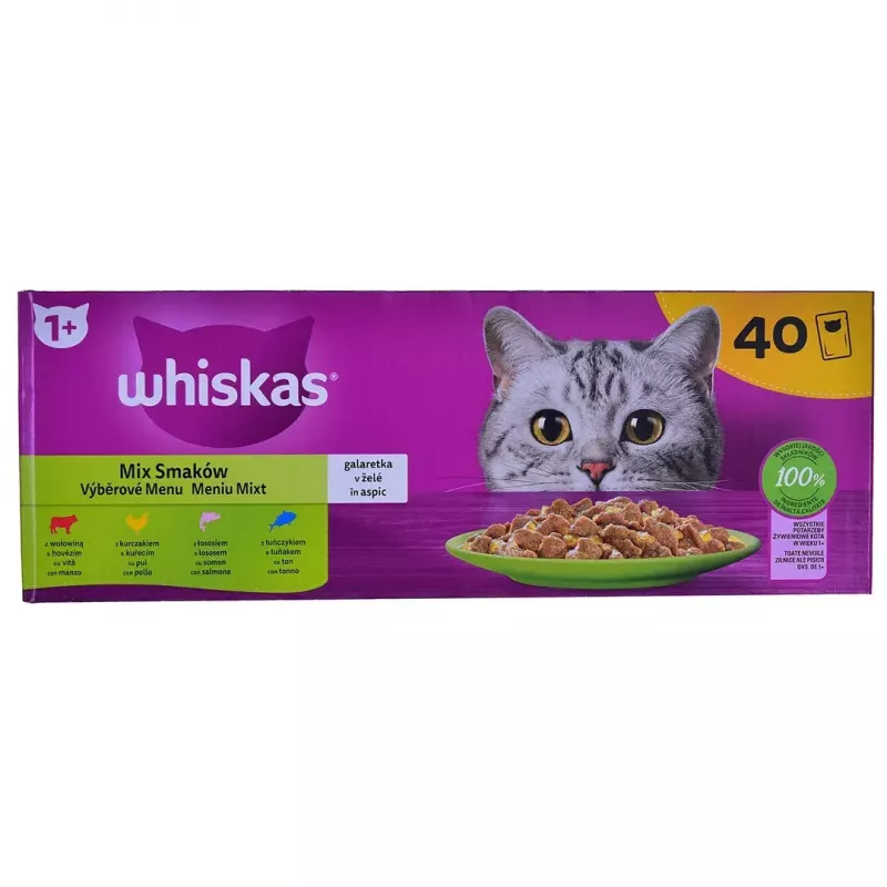 Märg kassitoit Whiskas Mix Favourites tarretises, 40 x 85 g purki, tuunikalamaitseline, täiskasvanud kassidele