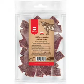 Märg koeratoit MACED veiseliha 100% Nature, 500 g — täiskasvanud koerad, valk 56,9%, rasv 21,5%, niiskus 10,1%
