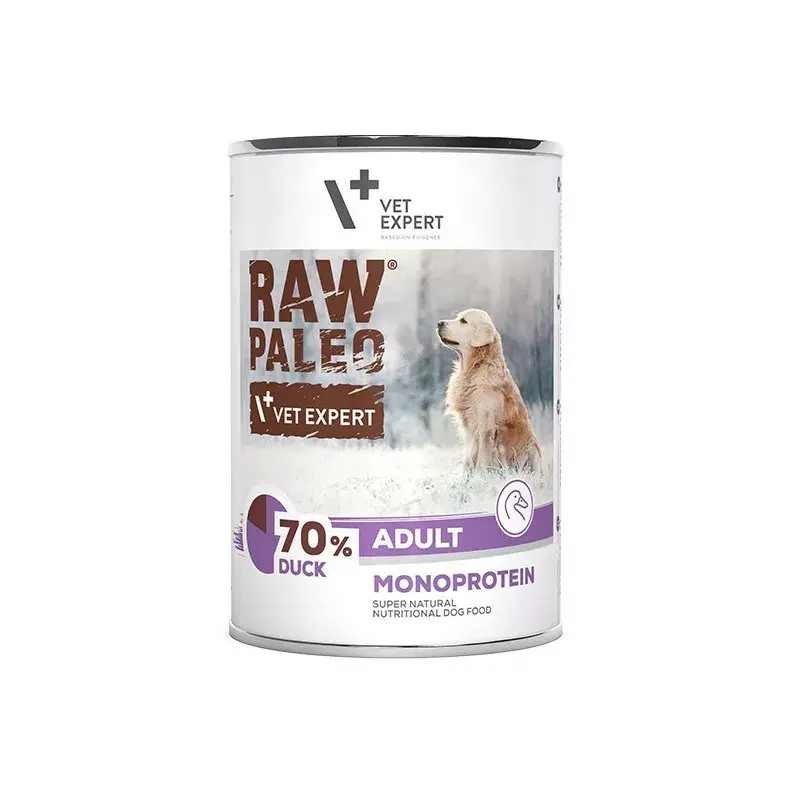 Märg koeratoit VETEXPERT RAW PALEO Adult Monoprotein Duck 400 g, gluteenivaba, sojavaba, toiduallergiate korral