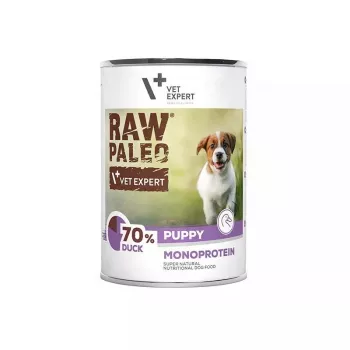 Märg koeratoit VETEXPERT RAW PALEO Puppy Monoprotein Duck 400 g, niiskus 74,8%, valk 9,6%, rasv 10,6%