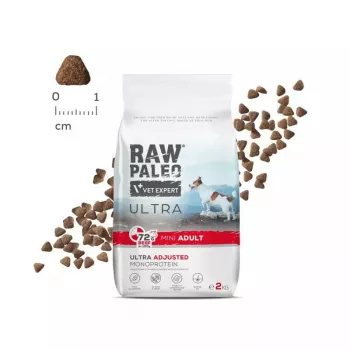 Kuiv koeratoit VETEXPERT RAW PALEO Ultra Mini Adult Veis 2 kg — täielikud kuivgraanulid väikeste tõugude täiskasvanud koertele, 28,5% valku, 16% rasva