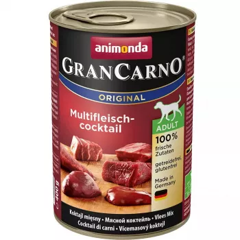 Konserveeritud koeratoit Animonda GranCarno Originaal – veiseliha, kana, ulukiliha, kalkun, 400 g, säilitusainetevaba