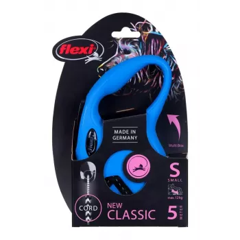 Sissetõmmatav koerarihm Flexi New Classic S — nöör, 5 m, üksikrihm, sinine, max koormus 12 kg