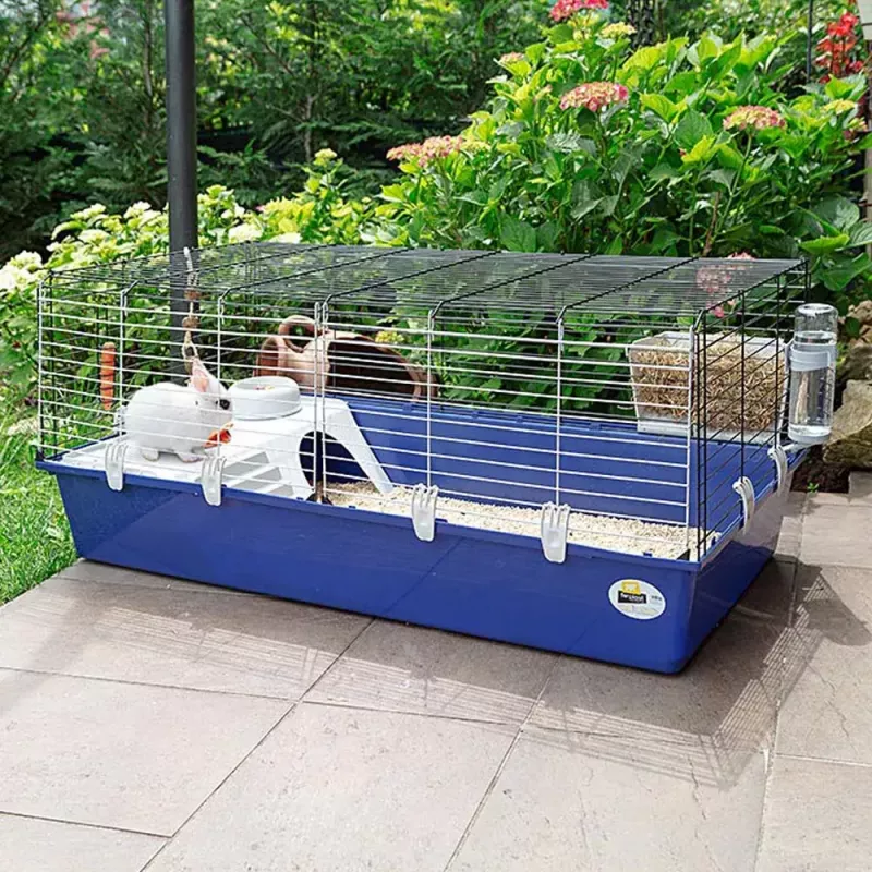 Puur FERPLAST Rabbit 120 Blue — metallist ja plastist küülikupuur 1180×585×495 mm, küülikutele 5–9,9 kg
