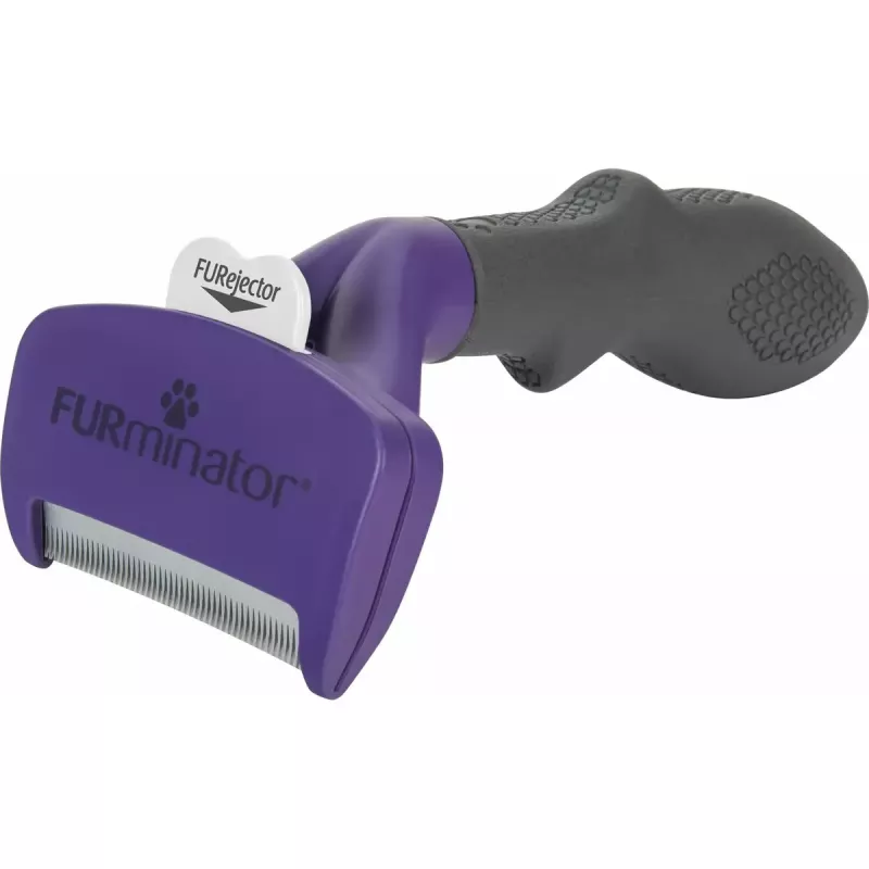 Lühikarvaliste kasside DeShedding-tööriist FURminator M/L ergonoomilise käepideme ja roostevabast terasest servaga, 270 g