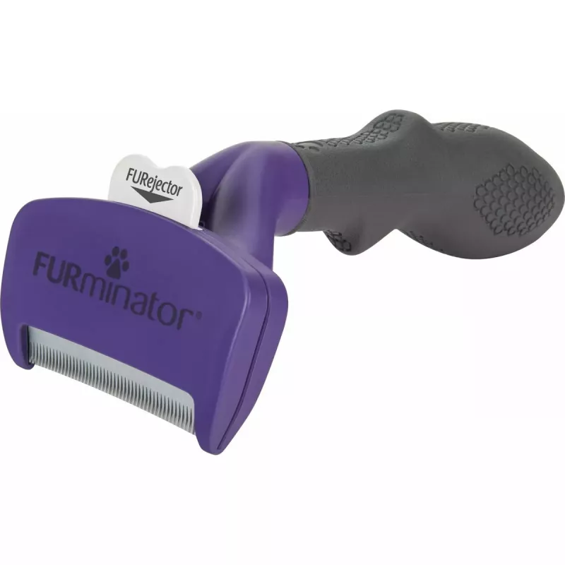Lühikarvaliste kasside DeShedding-tööriist FURminator M/L ergonoomilise käepideme ja roostevabast terasest servaga, 270 g