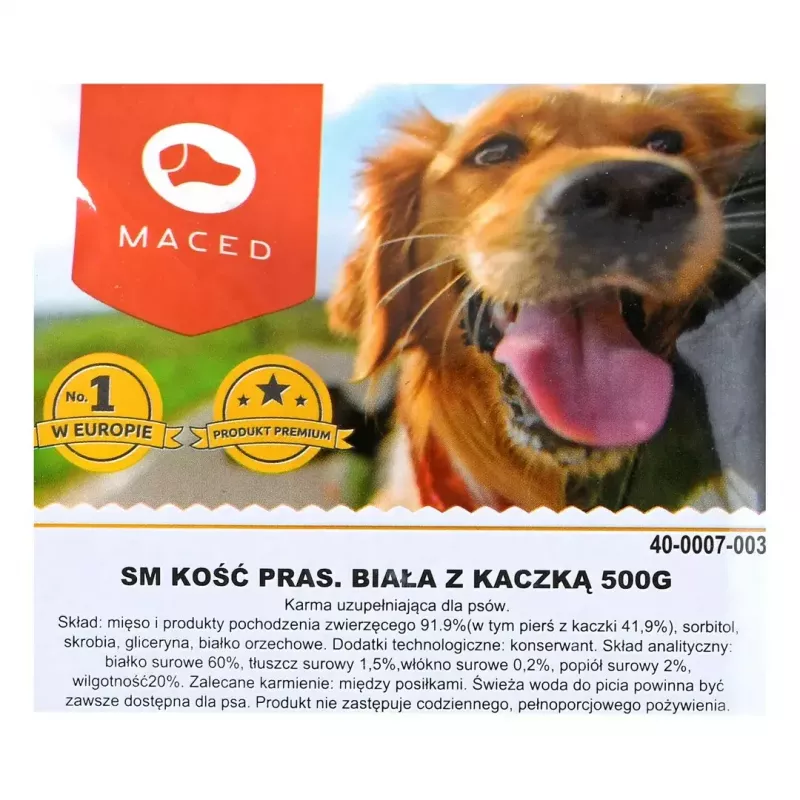 Koera närimiskont MACED Pressitud kont pardiga 500 g — ühe koostisosaga hambaid puhastav närimiskont koertele