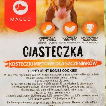 Koerte treeningmaiused MACED Puppy Mint Bones Cookies 1 kg — mündimaitseline küpsis kutsikatele, 1 kg plastpakendis