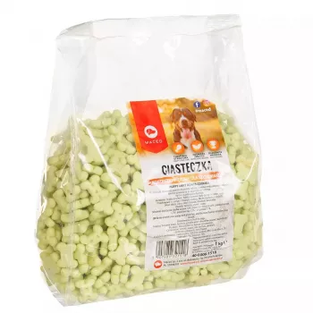 Koerte treeningmaiused MACED Puppy Mint Bones Cookies 1 kg — mündimaitseline küpsis kutsikatele, 1 kg plastpakendis