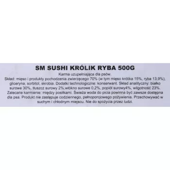 Pehmed koeramaiused MACED Sushi küüliku ja kalaga 500 g — funktsionaalsed treeningupalad, valk 30%, rasv 2%, niiskus 23%