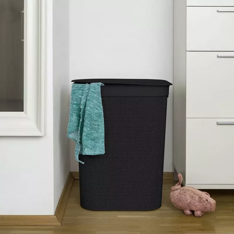 Pesukorv rotho Brisen 50 L ventileeritav plastikust korv kaanega ja riputusauguga, must, 340×431×529 mm