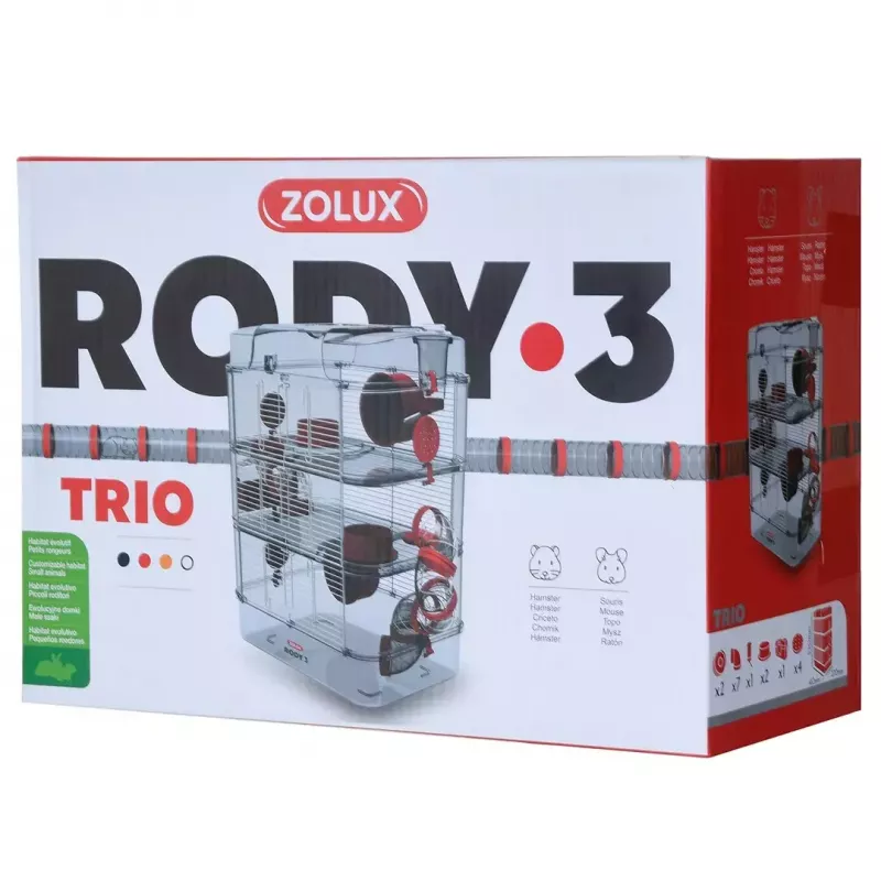 Näriliste puur ZOLUX Rody3 Trio — väikeloomaelupaik, metall/plast, 410×270×530 mm, 3 kg, sisaldab jooksuratast