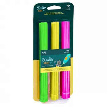 3Doodleri kompostitav 3D-printimisniidi segu 75 tk — roheline, roosa, kollane, neoonkuma, sulamistemperatuur 65 °C