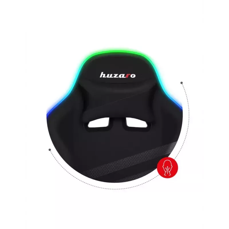 Mängutool Huzaro FORCE 4.4 RGB must — kangast polsterdatud istmekauss, max 130 kg, reguleeritav seljatugi, kõrgus 115–125 cm, RGB-valgustus