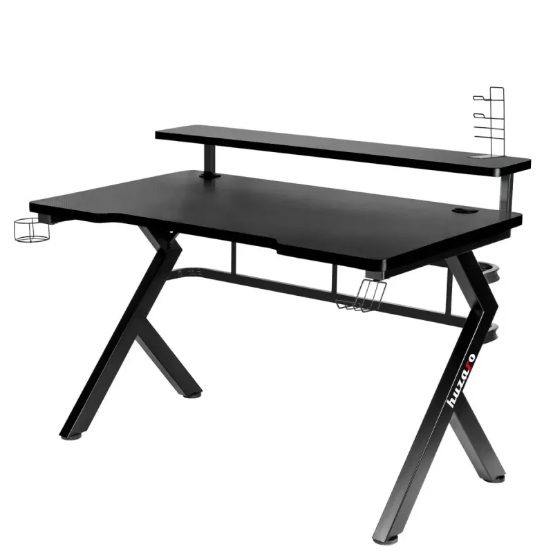 Mängulaud Huzaro Hero 5.0 Must – sirge alumiiniumraam, süsinikkiust stiilis lauaplaat 1200×600 mm