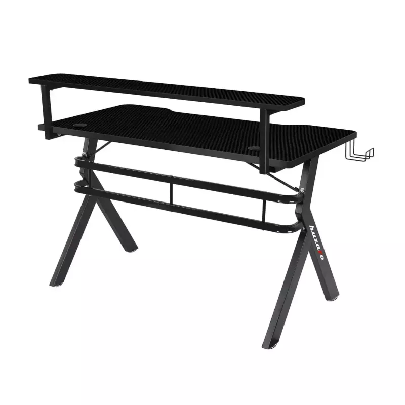 Mängulaud Huzaro Hero 5.0 Must – sirge alumiiniumraam, süsinikkiust stiilis lauaplaat 1200×600 mm