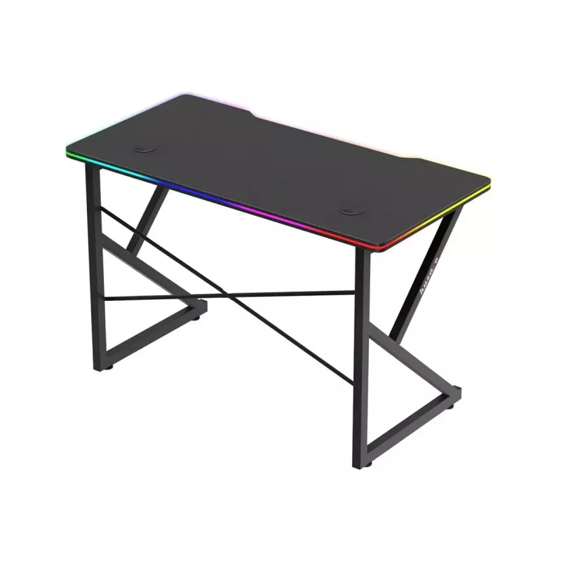 Mängulaud Huzaro Hero 1.7 RGB Must — sirge ergonoomiline laud 1200x600 mm, 750 mm kõrgus, LED, topsihoidja, kõrvaklappide konks