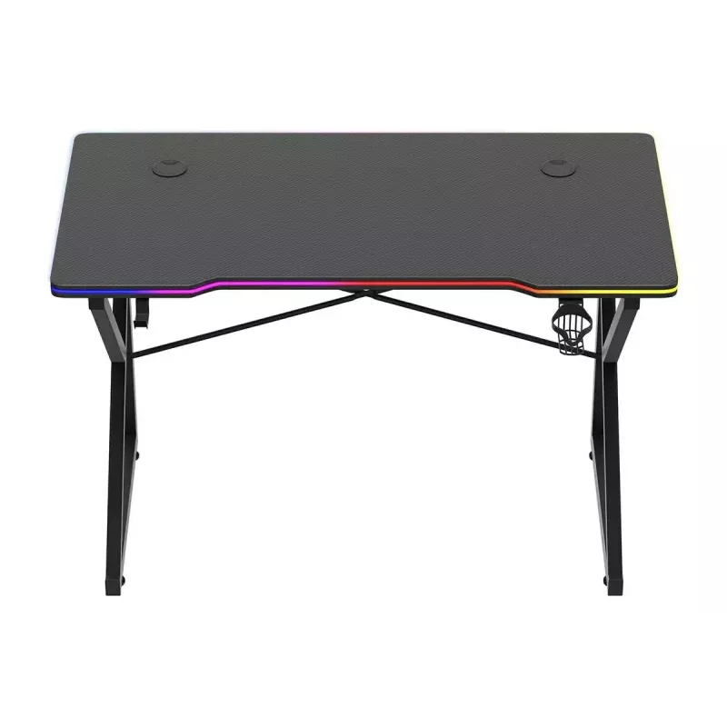Mängulaud Huzaro Hero 1.7 RGB Must — sirge ergonoomiline laud 1200x600 mm, 750 mm kõrgus, LED, topsihoidja, kõrvaklappide konks